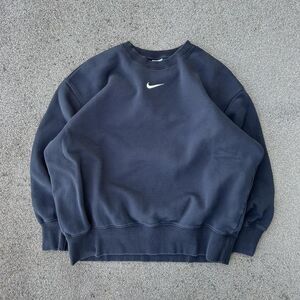 Nike Center Swoosh Black Oversized Boxy Cropped Fit Crewneck Size Large